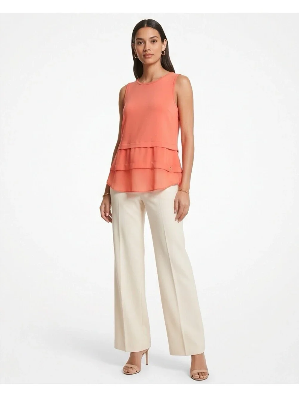 Michael Kors Coral Layered Sleeveless Blouse Women’s Top Size M
